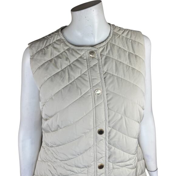 Isaac Mizrahi Live! Clubhouse Quilted Snap Front Vest Drawstring Light Sand XXS - Picture 3 of 14